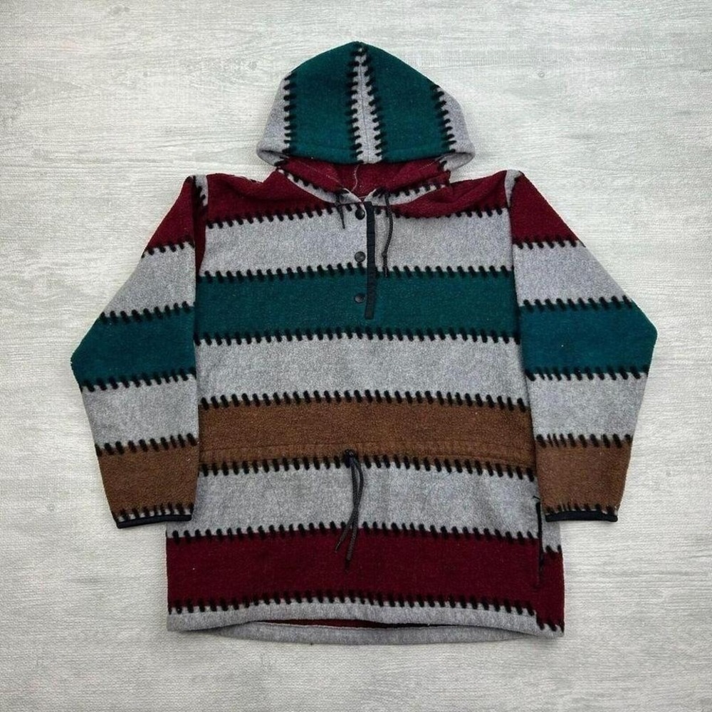 Vintage Sunbuster Fleece Jacket‎ Mens Medium Hoodie Snap Button Pullover